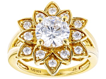 Picture of White Cubic Zirconia 14k Yellow Gold Over Sterling Silver Lotus Flower Ring 4.25ctw