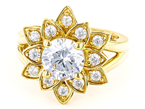 White Cubic Zirconia 14k Yellow Gold Over Sterling Silver Lotus Flower Ring 4.25ctw