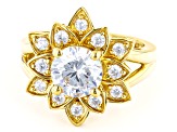 White Cubic Zirconia 14k Yellow Gold Over Sterling Silver Lotus Flower Ring 4.25ctw