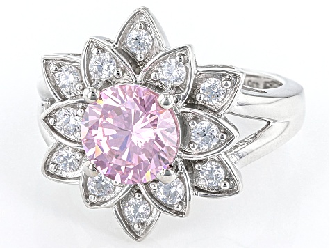 Pink And White Cubic Zirconia Rhodium Over Sterling Silver Lotus Flower Ring 4.25ctw