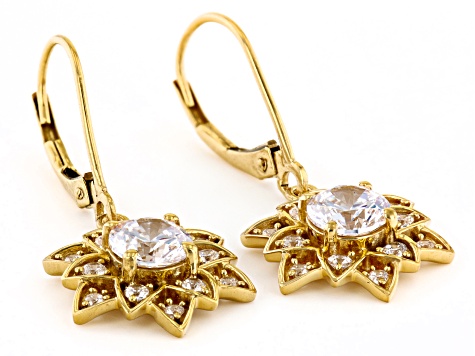 White Cubic Zirconia 14k Yellow Gold Over Sterling Silver Lotus Flower Earrings 3.65ctw