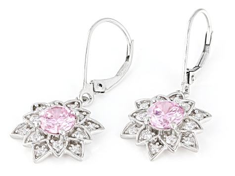 Pink And White Cubic Zirconia Rhodium Over Sterling Silver Lotus Flower ...