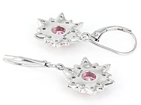 Pink And White Cubic Zirconia Rhodium Over Sterling Silver Lotus Flower Earrings 3.65ctw