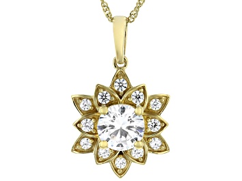 Picture of White Cubic Zirconia 14k Yellow Gold Over Sterling Silver Lotus Flower Pendant 4.20ctw