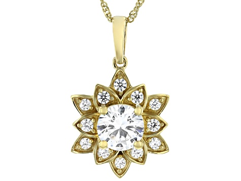 White Cubic Zirconia 14k Yellow Gold Over Sterling Silver Lotus Flower ...