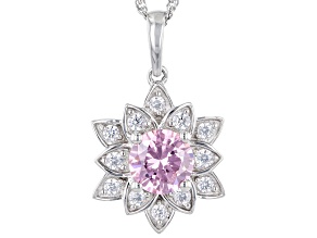Pink And White Cubic Zirconia Rhodium Over Sterling Silver Lotus Flower Pendant 4.20ctw