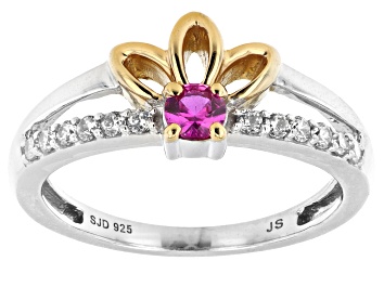Picture of Cubic Zirconia And Lab-Created Ruby Rhodium And 14k Yellow Gold Over Sterling Silver Ring 0.55ctw