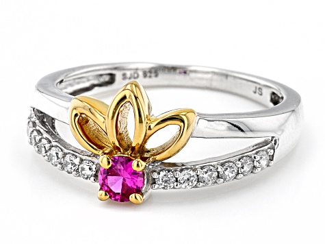 Cubic Zirconia And Lab-Created Ruby Rhodium And 14k Yellow Gold Over Sterling Silver Ring 0.55ctw