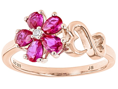 Raspberry Lab Created Ruby And White Cubic Zirconia 14k Rose Gold Over Sterling Silver Floral Ring