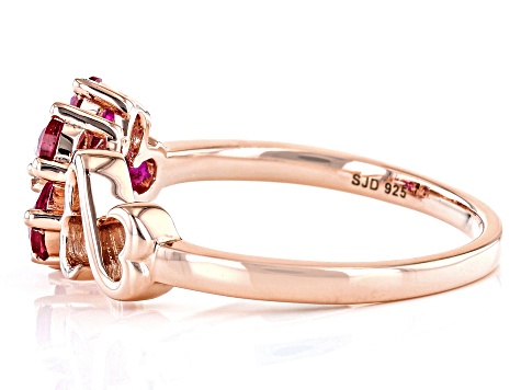 Raspberry Lab Created Ruby And White Cubic Zirconia 14k Rose Gold Over Sterling Silver Floral Ring