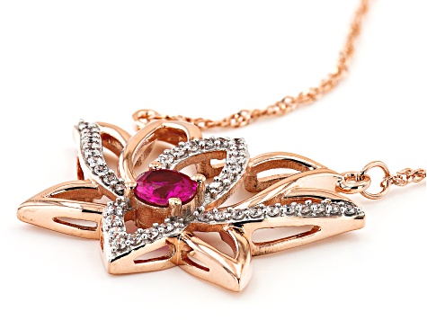 Raspberry Lab Created Ruby And White Cubic Zirconia 14k Rose Gold 