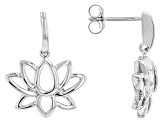Rhodium Over Sterling Silver Lotus Flower Earrings