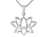Rhodium Over Sterling Silver Lotus Flower Pendant With Chain