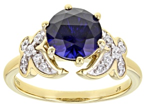 Lab Blue Sapphire & White Cubic Zirconia 14k Yellow Gold Over Sterling Silver Butterfly Ring 2.75ctw