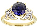 Lab Blue Sapphire & White Cubic Zirconia 14k Yellow Gold Over Sterling Silver Butterfly Ring 2.75ctw