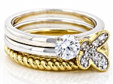 White Cubic Zirconia Rhodium & 14k Yellow Gold Over Sterling Silver Set Of 3 Stackable Rings 1.10ctw