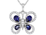Blue Lab Sapphire & White Cubic Zirconia Rhodium Over Sterling Silver Butterfly Pendant 3.80ctw