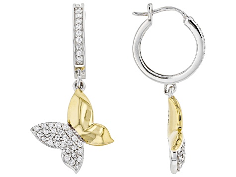 White Cubic Zirconia Rhodium And 14k Yellow Gold Over Sterling Silver Dangle Earrings 0.90ctw