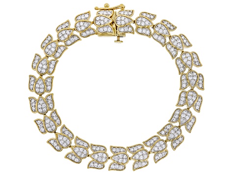 White Cubic Zirconia 14k Yellow Gold Over Sterling Silver Lotus Flower Tennis Bracelet 4.60ctw