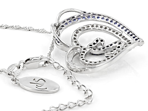 Blue Lab Sapphire And White Cubic Zirconia Rhodium Over Sterling Silver Pendant With Chain 1.30ctw