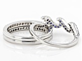 Blue Lab Sapphire And White Cubic Zirconia Rhodium Over Sterling Silver Wave Ring Set 0.95ctw