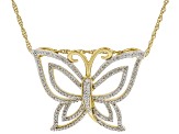 White Diamond 14k Yellow Gold Over Sterling Silver Butterfly Pendant With Chain 0.70ctw
