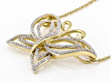 White Diamond 14k Yellow Gold Over Sterling Silver Butterfly Pendant With Chain 0.70ctw