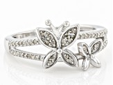 White Diamond Rhodium Over Sterling Silver Butterfly Ring 0.15ctw