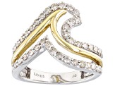 White Diamond Rhodium And 14k Yellow Gold Over Sterling Silver Wave Band Ring 0.75ctw