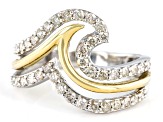 White Diamond Rhodium And 14k Yellow Gold Over Sterling Silver Wave Band Ring 0.75ctw