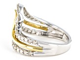 White Diamond Rhodium And 14k Yellow Gold Over Sterling Silver Wave Band Ring 0.75ctw