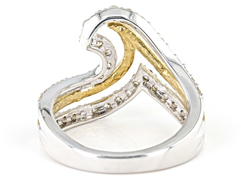 White Diamond Rhodium And 14k Yellow Gold Over Sterling Silver Wave Band Ring 0.75ctw