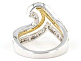 White Diamond Rhodium And 14k Yellow Gold Over Sterling Silver Wave Band Ring 0.75ctw