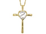 White Diamond 14k Yellow Gold Over Sterling Silver Cross Pendant with Chain 0.15ctw