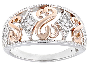 Picture of White Diamond Rhodium And 14k Rose Gold Over Sterling Silver Open Design Ring 0.10ctw