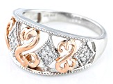 White Diamond Rhodium And 14k Rose Gold Over Sterling Silver Open Design Ring 0.10ctw