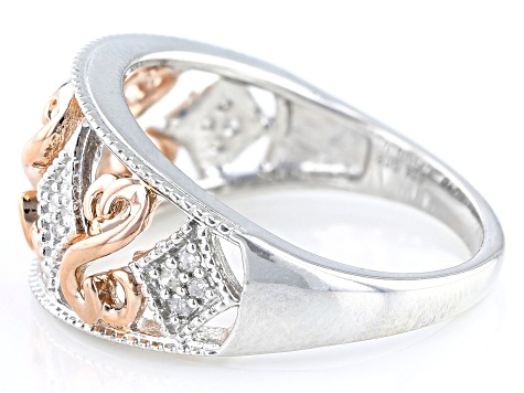 White Diamond Rhodium And 14k Rose Gold Over Sterling Silver Open Design Ring 0.10ctw