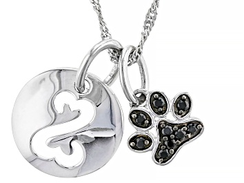 Picture of Round Black Spinel Rhodium Over Sterling Silver Paw Print Pendant With Chain 0.15ctw