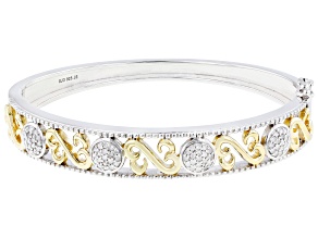 White Diamond Rhodium and 14k Yellow Gold Over Sterling Silver Bangle Bracelet 0.50ctw