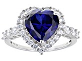 Lab Created Sapphire & White Cubic Zirconia Rhodium Over Sterling Silver Halo Ring 5.60ctw