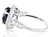 Lab Created Sapphire & White Cubic Zirconia Rhodium Over Sterling Silver Halo Ring 5.60ctw