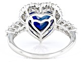 Lab Created Sapphire & White Cubic Zirconia Rhodium Over Sterling Silver Halo Ring 5.60ctw