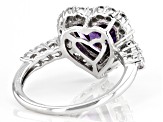 Purple & White Cubic Zirconia Rhodium Over Sterling Silver Halo Ring 5.60ctw