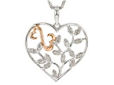 White Diamond Rhodium And 14k Rose Gold Over Sterling Silver Heart Pendant With 18" Chain 0.10ctw
