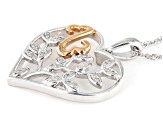 White Diamond Rhodium And 14k Rose Gold Over Sterling Silver Heart Pendant With 18" Chain 0.10ctw