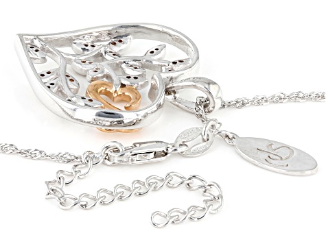 White Diamond Rhodium And 14k Rose Gold Over Sterling Silver Heart Pendant With 18" Chain 0.10ctw