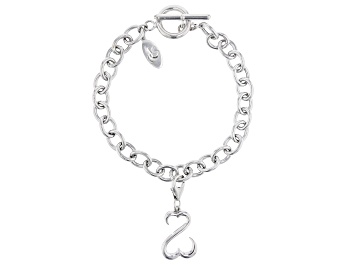 Picture of Rhodium Over Sterling Silver Charm Bracelet With Open Hearts Charm