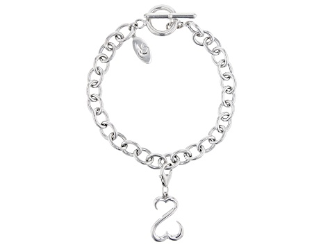 Rhodium Over Sterling Silver Charm Bracelet With Open Hearts Charm