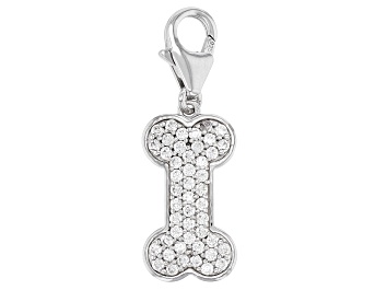Picture of White Cubic Zirconia Rhodium Over Sterling Silver Dog Bone Charm 0.90ctw