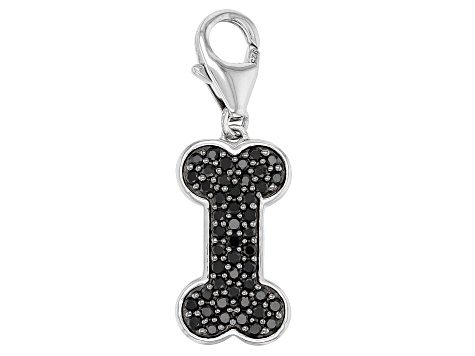 Black Cubic Zirconia Rhodium Over Sterling Silver Dog Bone Charm 0.50ctw